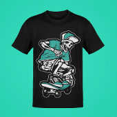 T-shirt Green Skeleton équitation Skateboard Cool Graphism