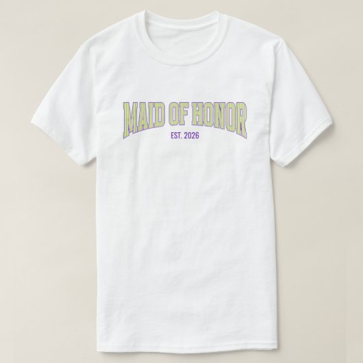 T-shirt Green + Tan Stripe Purple MAID OF HONOR  (Design devant)