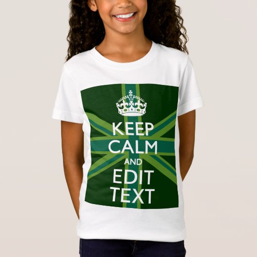 T-Shirt Green Teal Keep Calm And Your Text Union Jack (Devant)