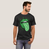 T-shirt Green Tongue & Lips Shamrock St Patrick's Day Girl (Devant entier)