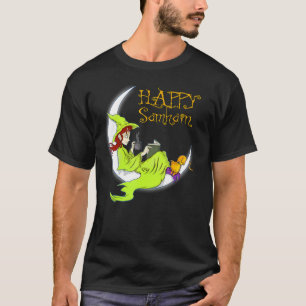 T-shirt Green Witch Happy Livres Café Chats Halloween