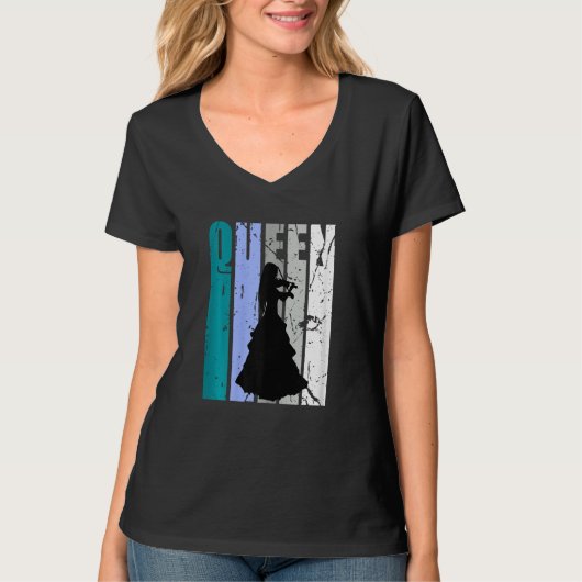 T-shirt Gren Distressed Violin Queen Teal Grey Theme Violi (Devant)
