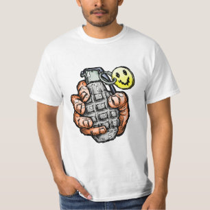 T-shirt Grenade À La Main Avec Un Visage Heureux, Style Co