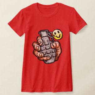 T-shirt Grenade À La Main Avec Un Visage Heureux, Style Co