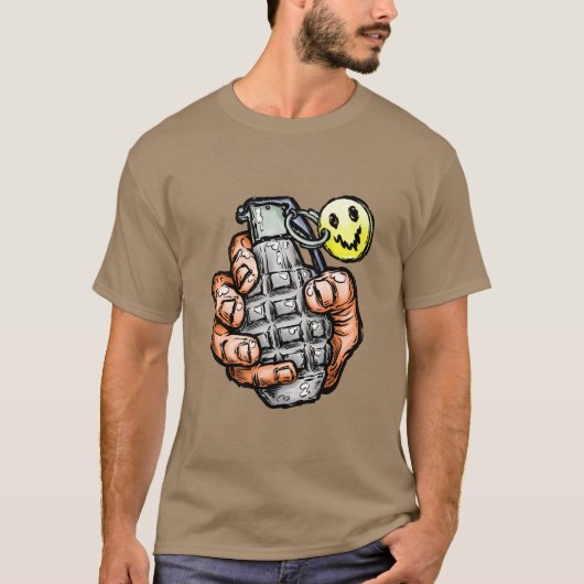 T-shirt Grenade à main avec visage heureux, style bande de (Devant)