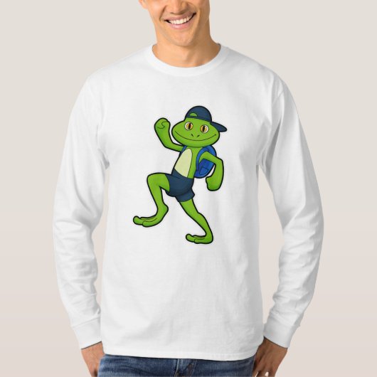 T-shirt Grenouille à la course avec sac à dos et Casquette (Devant)