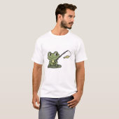 T-shirt Grenouille à la pêche avec canne à pêche (Devant entier)