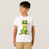T-shirt Grenouille à la pêche avec canne à pêche (Devant entier)