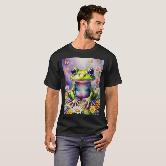 T-shirt Grenouille Avec Art numérique Fleur (Devant entier)
