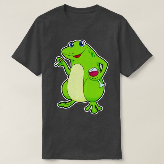 T-shirt Grenouille avec verre de vin rouge Cigarette (Design devant)