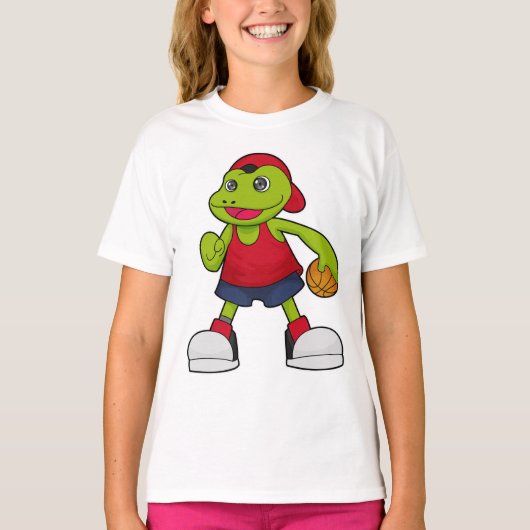 T-shirt Grenouille comme joueur de basket-ball avec basket (Devant)
