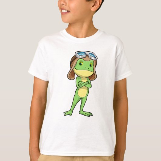 T-shirt Grenouille comme pilote avec Casquette et lunettes (Devant)