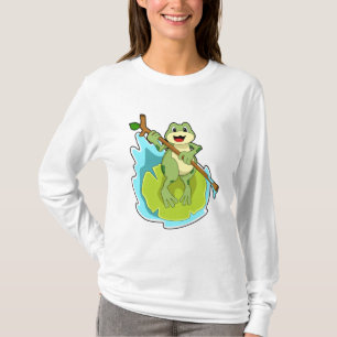 T-shirt Grenouille comme randonneur avec bâton