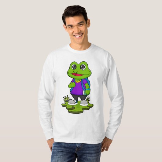 T-shirt Grenouille comme randonneur avec sac à dos (Devant entier)