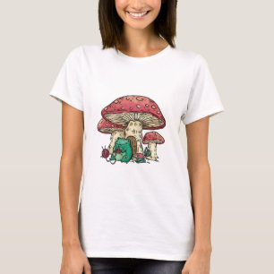 T-shirt Grenouille Cottagecore avec maison champignon