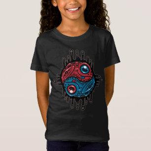 T-Shirt Grenouille de Dart Rouge et Bleue Vibrante Yin Yan