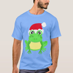 T-shirt Grenouille de Noël Santa Hat Novelty Funny Blue