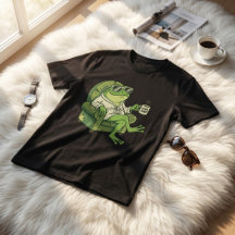 Grenouille drôle buvant du café, design de dessin