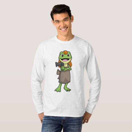 T-shirt Grenouille en coiffeur avec sèche-cheveux (Devant entier)