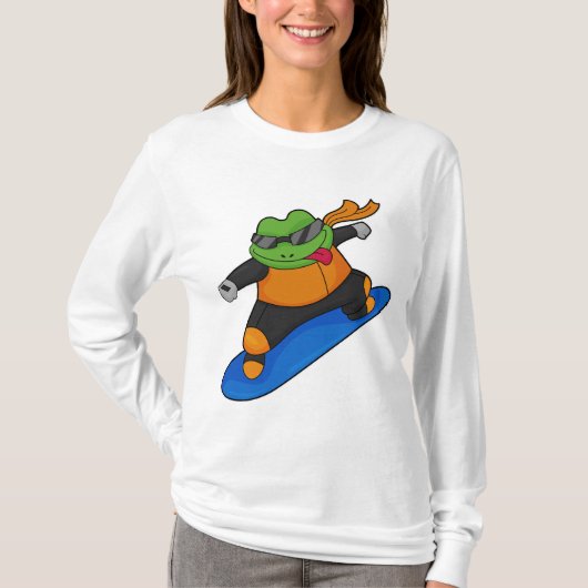 T-shirt Grenouille en snowobarder avec snowboard (Devant)