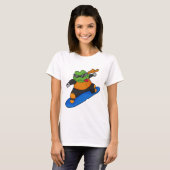 T-shirt Grenouille en snowobarder avec snowboard (Devant entier)