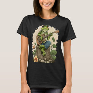 T-shirt Grenouille Jouer Guitare Jouer Banjo Sur Log Cotta