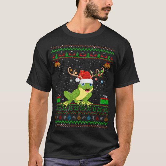 T-shirt Grenouille Lover Reindeer Santa Hat Correspondant  (Devant)