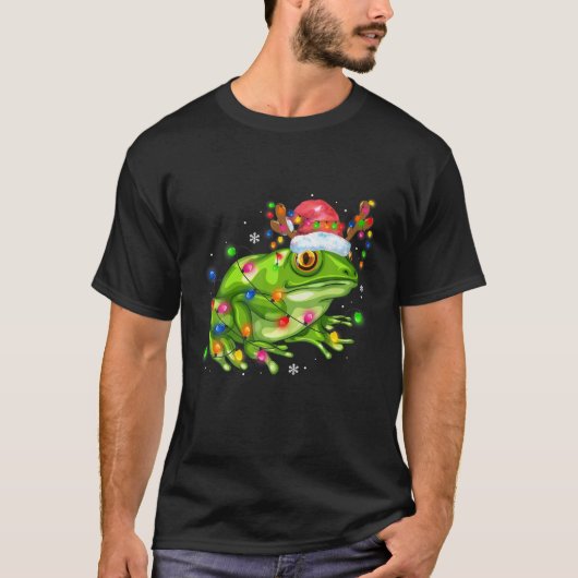 T-shirt Grenouille Lumières de Noël Arbre drôle Santa Hat (Devant)