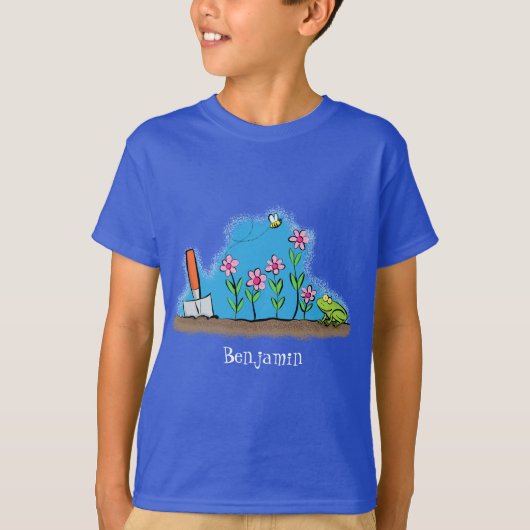 T-shirt Grenouille mignonne et abeille dans le jardin dess (Devant)