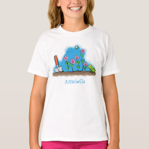 T-shirt Grenouille mignonne et abeille dans le jardin dess