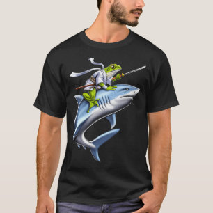 T-shirt Grenouille Samouraï Ninja à Cheval sur Requin