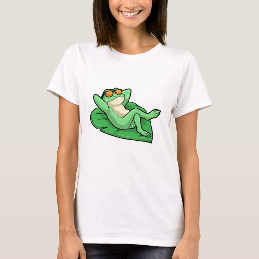 T-shirt Grenouille sur la feuille avec lunettes de soleil (Devant)