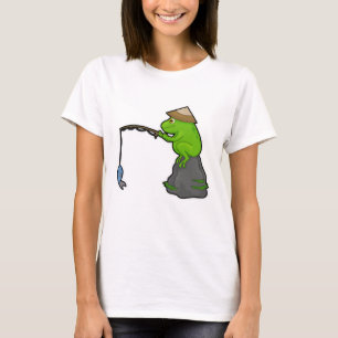 T-shirt Grenouille sur pierre à la pêche avec bâtonnet de 