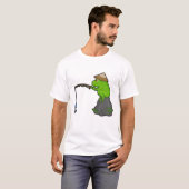 T-shirt Grenouille sur pierre à la pêche avec bâtonnet de  (Devant entier)