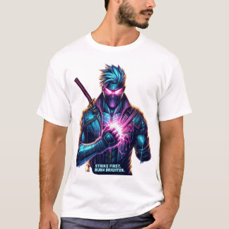 T-shirt Grève D'Abord. Brûle plus fort." Cyberpunk Anime F