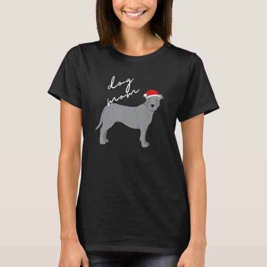 T-shirt Grey American Pit Bull Terrier Chien Maman Noël (Devant)
