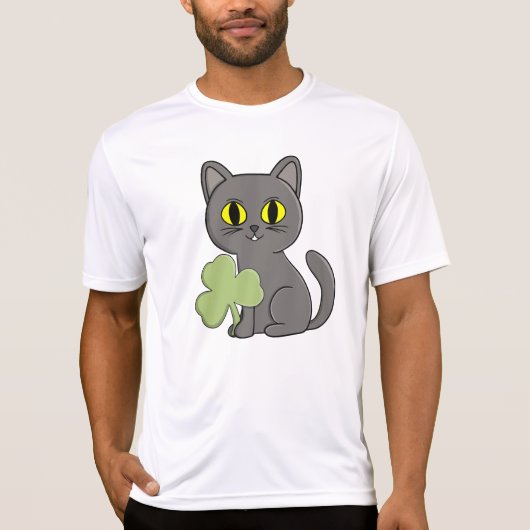 T-shirt Grey Cat Shamrock Clover Charm (Devant)