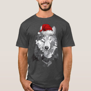 T-shirt Grey Wolf Christmas Santa Hat Wolves Lover Merry W