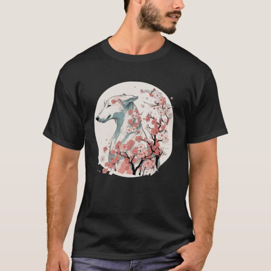 T-shirt Greyhound Cherry Blossom Dog Breed Japanese Sakura (Devant)