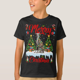 T-shirt Greyhound Dog Lights Xmas Tree Père Noël Greyhound