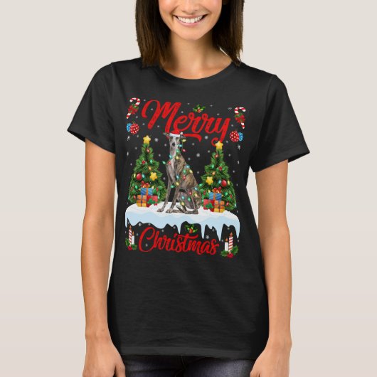 T-shirt Greyhound Dog Lights Xmas Tree Père Noël Greyhound (Devant)