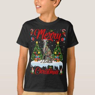 T-shirt Greyhound Dog Lights Xmas Tree Père Noël Greyhound