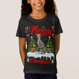 T-Shirt Greyhound Dog Lights Xmas Tree Père Noël Greyhound