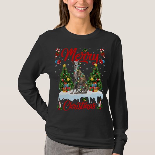 T-shirt Greyhound Dog Lights Xmas Tree Père Noël Greyhound (Devant)