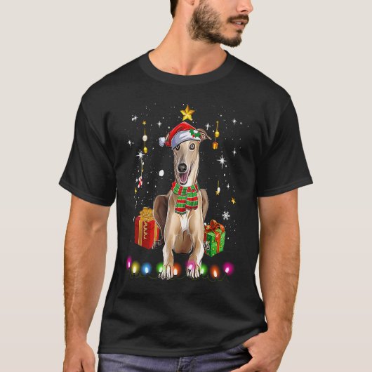 T-shirt Greyhound Santa Funny Christmas Tree Lights Xmas P (Devant)