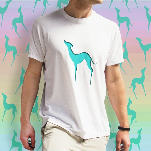 T-shirt Greyhound Whippet chien turquoise silhouette bleue