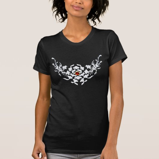 T-SHIRT GRIFFONS ET FLEURS BLANCS AVEC LA GEMME ROUGE (Devant)