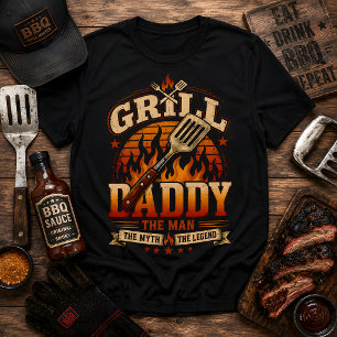 T-shirt Grill Daddy BBQ Rétro Coucher de Soleil en Distres