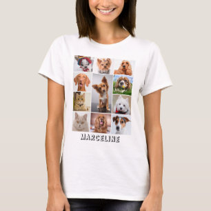 T-shirt Grille de collage de photos de 11 animaux avec tex