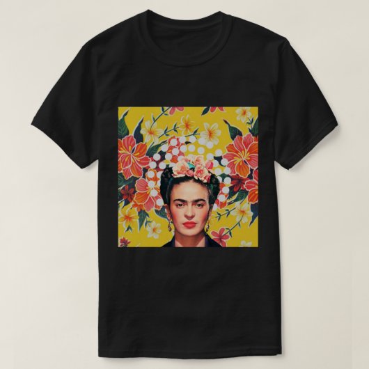 T-shirt Grille Frida Kahlo, fleurs, couleur sur l'ocher me (Design devant)